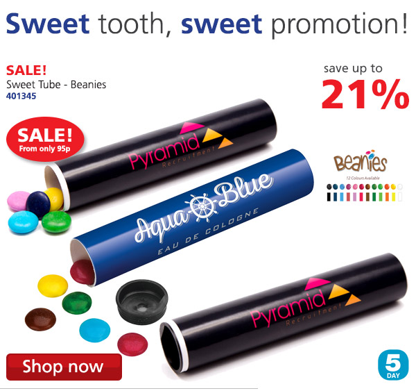 Sweet tooth, sweet promotion! Save up to 21% off the Sweet Tube - Beanies 302128 on SALE! From only 95p 5 DAY Shop now