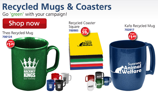 Recycled Mugs & Coasters: Go 'green' with your campaign! Theo Recycled Mug 700124 from £1.25; Recycled Coaster Square 700985 from 59p; Kafo Recycled Mug 702817 from £1.49 Shop now